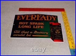 Vintage Eveready Dry Cell Battery Hot Spark Long Life 1' Metal Gasoline Oil Sign
