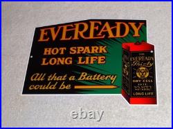 Vintage Eveready Dry Cell Battery Hot Spark Long Life 1' Metal Gasoline Oil Sign