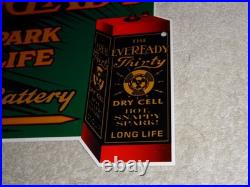 Vintage Eveready Dry Cell Battery Hot Spark Long Life 1' Metal Gasoline Oil Sign