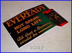 Vintage Eveready Dry Cell Battery Hot Spark Long Life 1' Metal Gasoline Oil Sign