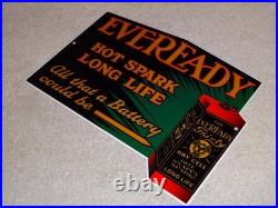 Vintage Eveready Dry Cell Battery Hot Spark Long Life 1' Metal Gasoline Oil Sign
