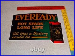Vintage Eveready Dry Cell Battery Hot Spark Long Life 1' Metal Gasoline Oil Sign
