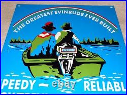 Vintage Evinrude Outboard Boat Motor Sales Service 12 Metal Gasoline & Oil Sign