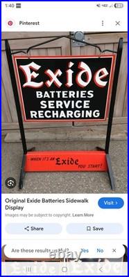 Vintage Exide Batteries Double Sided Heavy Tin Sign Base YOU START