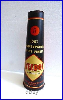 Vintage Extremly RARE conic VEEDOL Huile Moteur Oil Can Öldose N0. 5 ca. 1920