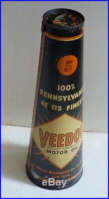 Vintage Extremly RARE conic VEEDOL Huile Moteur Oil Can Öldose N0. 5 ca. 1920