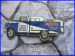 Vintage Exxon Gas And Oil Service Tanker Porcelain Sign 12×5