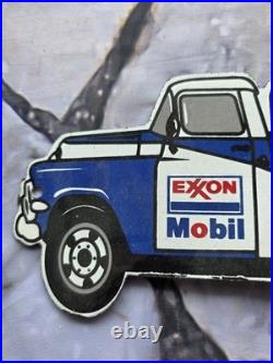 Vintage Exxon Gas And Oil Service Tanker Porcelain Sign 12×5