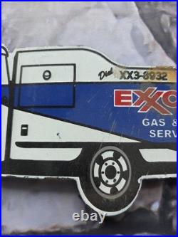 Vintage Exxon Gas And Oil Service Tanker Porcelain Sign 12×5