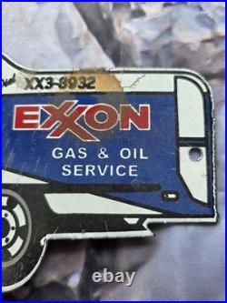 Vintage Exxon Gas And Oil Service Tanker Porcelain Sign 12×5