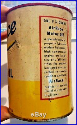 Vintage FULL ONE Quart Deep Rock Air Race Premium Oil Can Airplane Gas Station