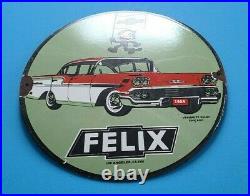 Vintage Felix Cat Chevrolet Porcelain Bow-tie Gas Oil Service Dealership Sign
