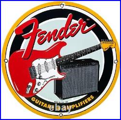 Vintage Fender Guitars Porcelain Stratocaster Sign Sales Service Gas Oil Amp