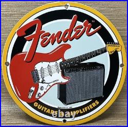 Vintage Fender Guitars Porcelain Stratocaster Sign Sales Service Gas Oil Amp