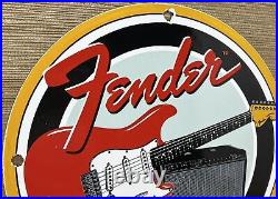 Vintage Fender Guitars Porcelain Stratocaster Sign Sales Service Gas Oil Amp