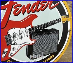 Vintage Fender Guitars Porcelain Stratocaster Sign Sales Service Gas Oil Amp