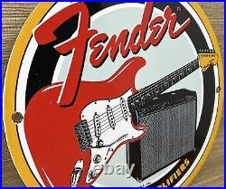 Vintage Fender Guitars Porcelain Stratocaster Sign Sales Service Gas Oil Amp