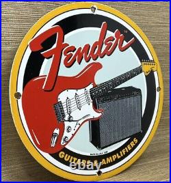 Vintage Fender Guitars Porcelain Stratocaster Sign Sales Service Gas Oil Amp