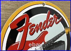 Vintage Fender Guitars Porcelain Stratocaster Sign Sales Service Gas Oil Amp