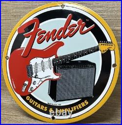 Vintage Fender Guitars Porcelain Stratocaster Sign Sales Service Gas Oil Amp