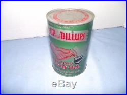 Vintage Fill-Up with Billups Motor Oil Can Graphic Metal 1 Quart Can (Full)