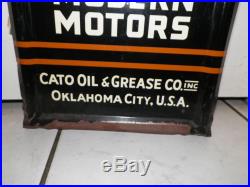 Vintage Filmoil For Modern Motors Cato Oil Tin Advertising Sign 71 1/2 Long