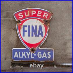 Vintage Fina Super Alkyl Gas Old Us Gasoline Oil Gas Pump Enamel Porcelain Sign