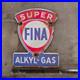 Vintage Fina Super Alkyl Gas Old Us Gasoline Oil Gas Pump Enamel Porcelain Sign