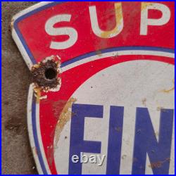 Vintage Fina Super Alkyl Gas Old Us Gasoline Oil Gas Pump Enamel Porcelain Sign