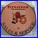 Vintage Firestone Porcelain Sign Gas Oil Tires Sales & Service Enamel Pump Plate
