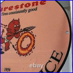 Vintage Firestone Porcelain Sign Gas Oil Tires Sales & Service Enamel Pump Plate