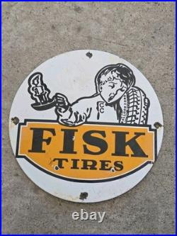 Vintage Fisk Tires Lube Porcelain Sign Sales Dealer Service Station Pump Plate 1