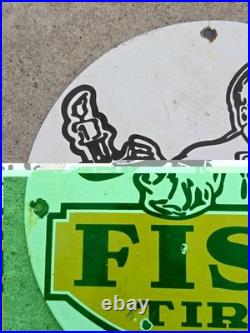 Vintage Fisk Tires Lube Porcelain Sign Sales Dealer Service Station Pump Plate 1