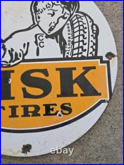 Vintage Fisk Tires Lube Porcelain Sign Sales Dealer Service Station Pump Plate 1