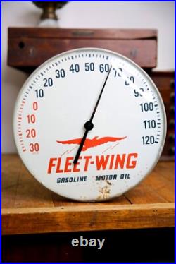 Vintage Fleet Wing Motor Oil Glass Thermometer Advertising Sign Gasoline round Vintage Fleet Wing Motor Oil Glass Thermometer Advertising Sign Gasoline round