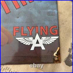 Vintage Flying A Gasoline Oil Pump Station 8x12 Inches Porcelain Enamel Sign