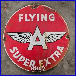 Vintage Flying A Super Extra Old Us Gasoline Oil Gas Pump Enamel Porcelain Sign