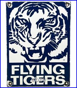 Vintage Flying Tigers Porcelain Sign Oil Gas Station Aviation Airplane Hangar