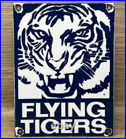 Vintage Flying Tigers Porcelain Sign Oil Gas Station Aviation Airplane Hangar