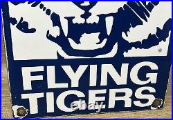 Vintage Flying Tigers Porcelain Sign Oil Gas Station Aviation Airplane Hangar