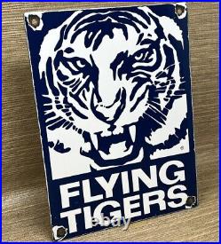 Vintage Flying Tigers Porcelain Sign Oil Gas Station Aviation Airplane Hangar