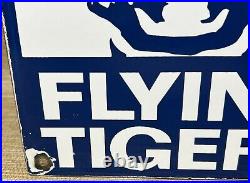 Vintage Flying Tigers Porcelain Sign Oil Gas Station Aviation Airplane Hangar