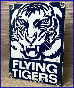 Vintage Flying Tigers Porcelain Sign Oil Gas Station Aviation Airplane Hangar