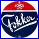 Vintage Fokker Airplane Porcelain Sign Gas Oil Royal Dutch Aircraft Airforce