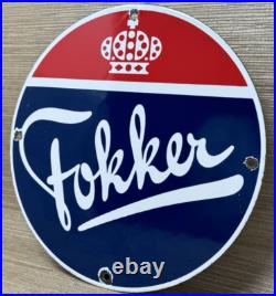 Vintage Fokker Airplane Porcelain Sign Gas Oil Royal Dutch Aircraft Airforce Vintage Fokker Airplane Porcelain Sign Gas Oil Royal Dutch Aircraft Airforce