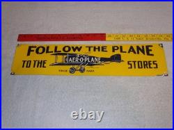 Vintage Follow The Airplane To Aer-o-plane Stores 20 Metal Gasoline & Oil Sign