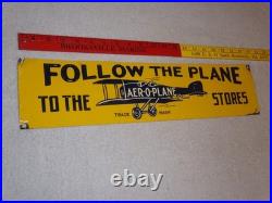 Vintage Follow The Airplane To Aer-o-plane Stores 20 Metal Gasoline & Oil Sign