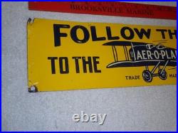 Vintage Follow The Airplane To Aer-o-plane Stores 20 Metal Gasoline & Oil Sign