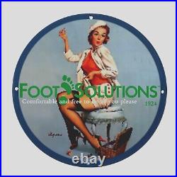 Vintage Foot Solutions 1924 Oil Porcelain Gas Pump Sign