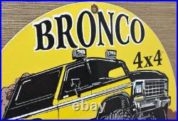 Vintage Ford Bronco Porcelain Sign General Motors Dealership Gas Oil Chevrolet Vintage Ford Bronco Porcelain Sign General Motors Dealership Gas Oil Chevrolet